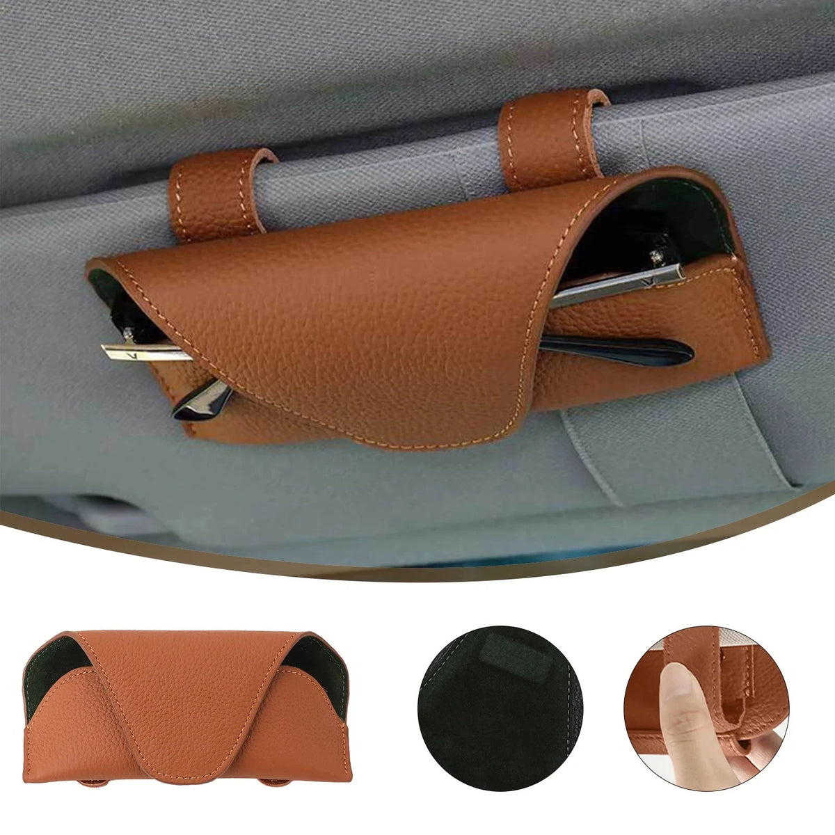 PU Leather Car Sun Visor Sunglasses Case Magnetic Closure Eyeglass Holder for Car Visor Universal Vehicle Sunglasses Organizer MegaBDM