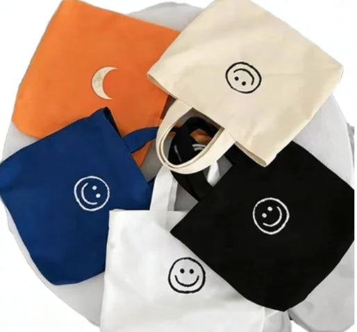 Durable Eco-Friendly Canvas Tote Bag with Minimalist Design Letter Pattern Long Handle Handheld and Portable for Daily Use