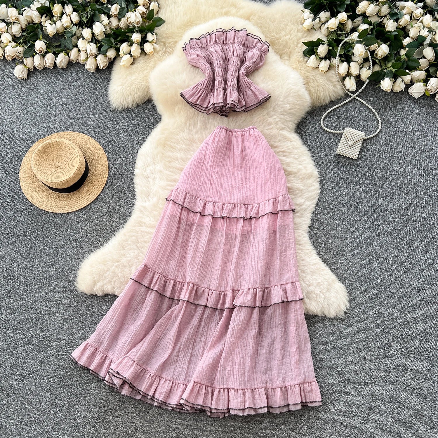2025 Summer Women's Y2K Sets Sleeveless Tunic Tube Top And High Waist Skirts Set Ropa Wholesale