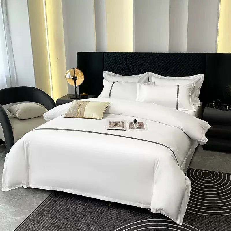 ODM/OEM White 4 PCS Bed Sheets Sets 3-5 Stars Home Textiles Polyester Bedding Set for Hotel Use MegaBDM