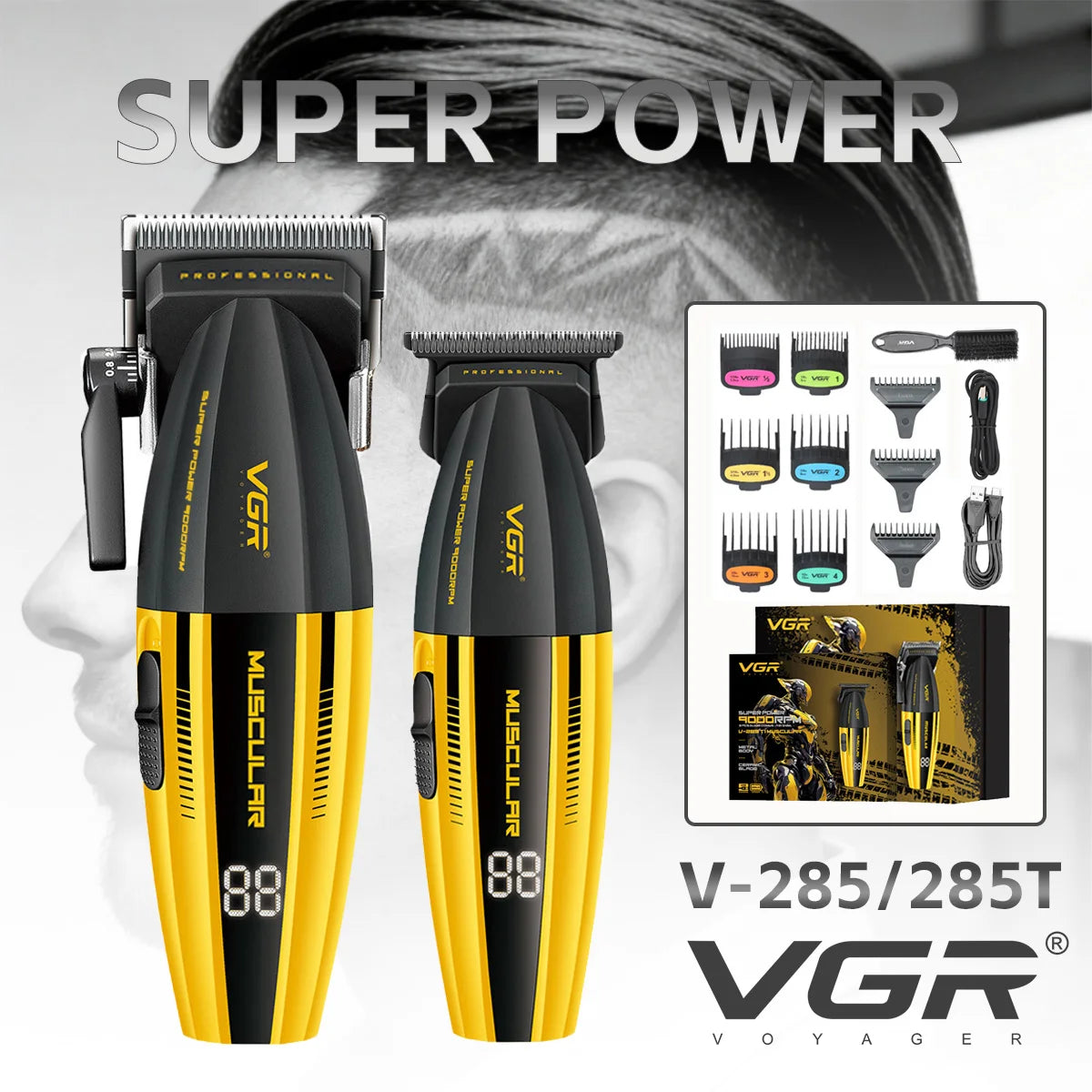 VGR 9000RPM Hair Clipper Professional Clippers Adjustable Haircut Machine Cordless Hair Trimmer Electric Hair Clippers Men V-285