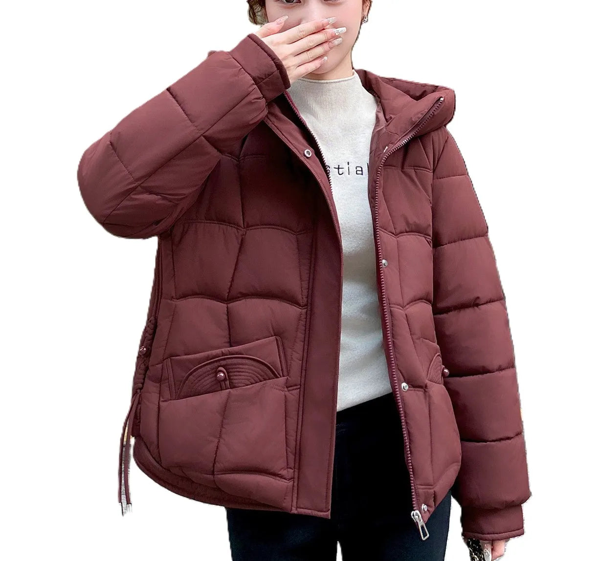 Bangladesh China Factory Price Women's Hooded Cropped Puffer Jacket Winter Thick Down Short Length Zipper Casual Jacket