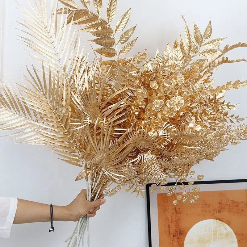 Golden Flower Artificial Bouquet New Year Decorative Flower Arrangement Wedding Ceremony Layout Plastic Flowers