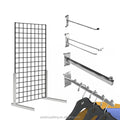 Steel L-shape Wall Panels Grid Display Rack with Slatwall Hooks for Retail Use Easy Installation