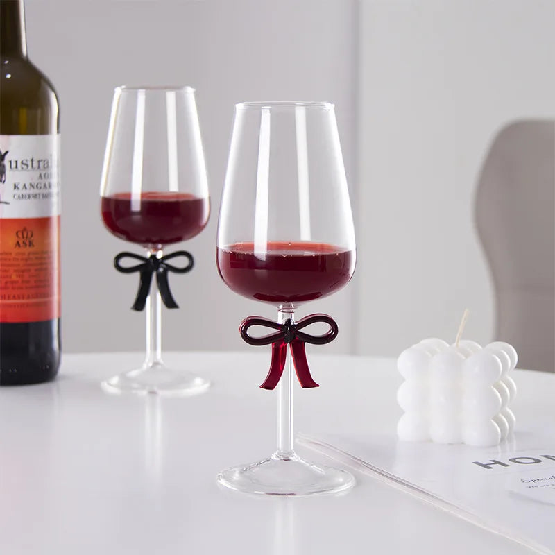 JUXINDA Bow Wine Glass Goblet Red Wine Glass Creative Internet Celebrity Bow champagne Glass Household Small clear Wine Glass