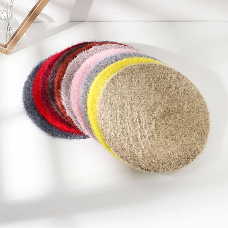 Unisex Angola Knitted Beret Hat Rabbit Fur Winter Fall Autumn Daily Party Business Beach Fishing Appropriate Headwear MegaBDM