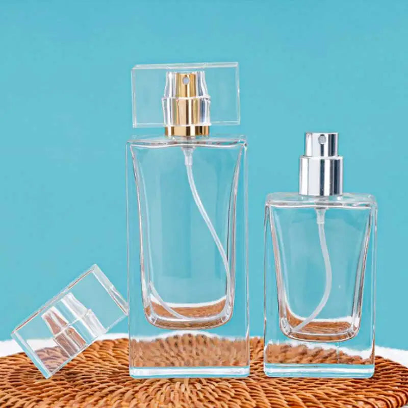 Wholesale Luxury Cosmetics Glass Packaging Thick Bottom Square Refillable 30 ml 50 ml 100 ml Empty Perfume Spray Bottles