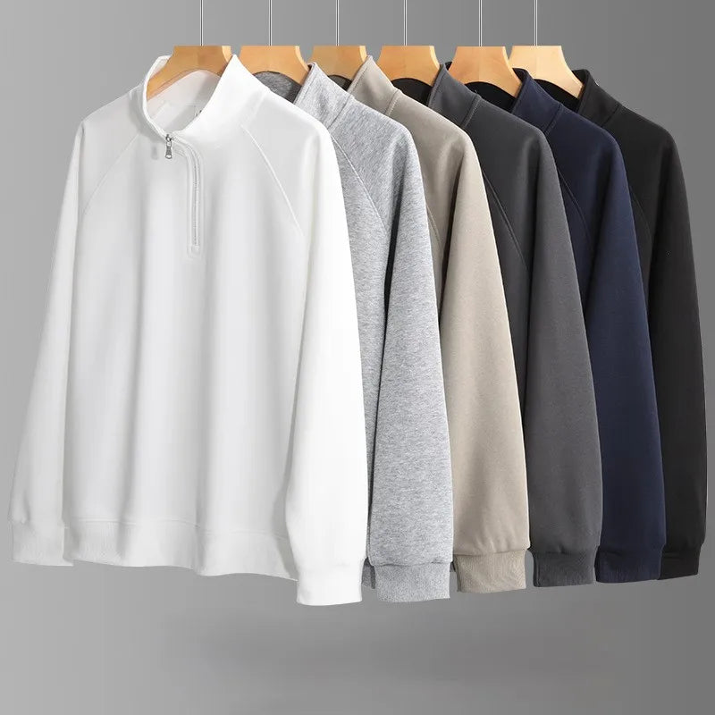 320G 96% Cotton Mens Half Zip Sweatshirt Stand Collar Raglan Pullover Loose Fit Long Sleeve Casual Sports Sweatshirt Wholesale MegaBDM