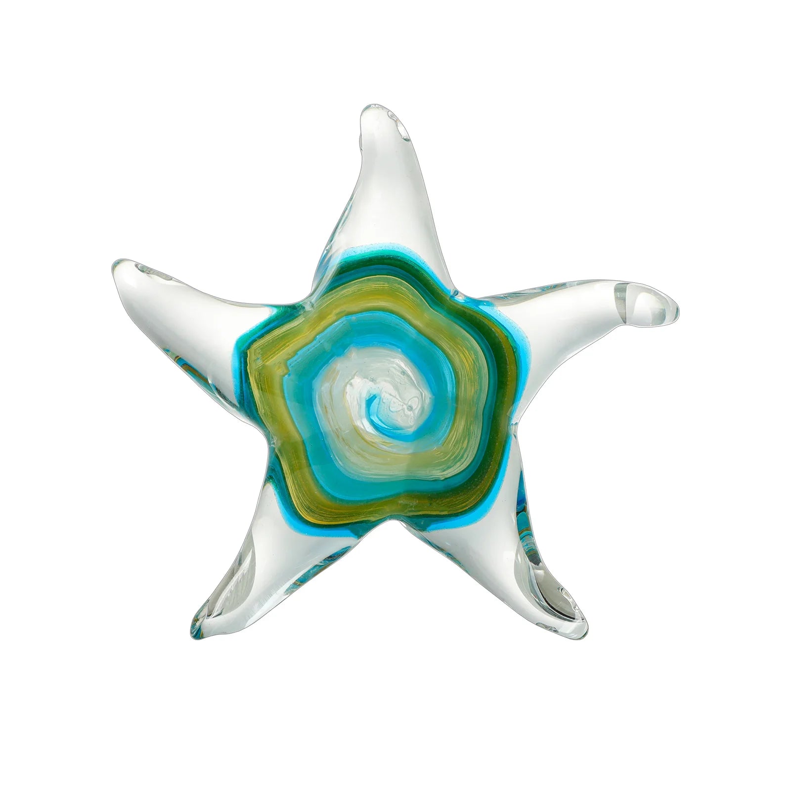Clear and Green Color Crystal  Starfish Figurine Handmade Glass Blown Table Decor Collectible Ornament