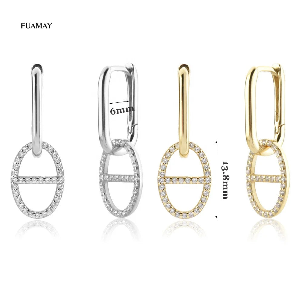 FUAMAY 925 Ohrringe Vergoldet Fancy Zirconia Geo Marine Hoop Earrings Sterling Silver Diamond U-shaped Mariner Earring
