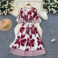 Summer Vacation Tunic Slim Bandage Casual Midi Dress For Women Empire Printed Lace Dress