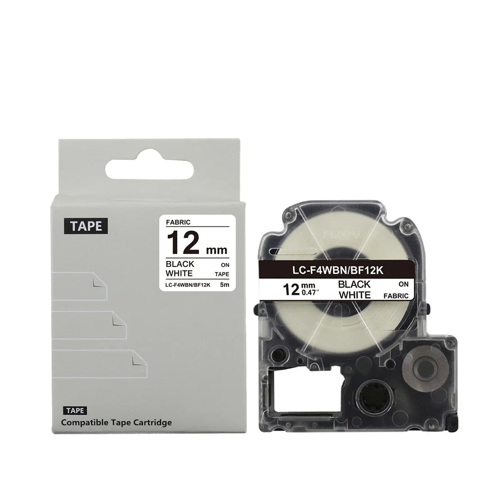 Tatrix LK-4WBQ/SF12K LC-F4WBN/BF12K Fabric Iron-on Label Tape Black on White for Epson LW & King Jim SR  Series Label Printer