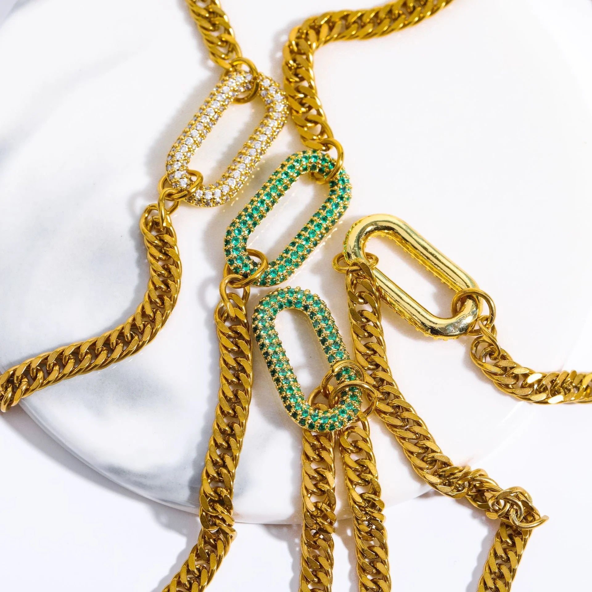 Hot Selling Vintage Style Two-tone Spliced Chain Full Diamond Oval Pendant Clavicle Chain Necklace Bracelet Earrings for Women