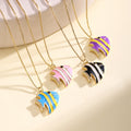 Enamel Fish Pendant Necklaces Gold Plated Animal Charm Necklaces with Colorful Striped Design Cute Ocean Jewelry for Woman Man