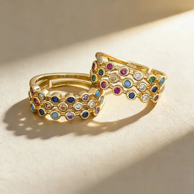 QIKU Rainbow 3 Layers Ring Women Colorful Rhinestone Opening Adjustable Copper Zircon Jewelry Accessories Wholesale Dropshipping