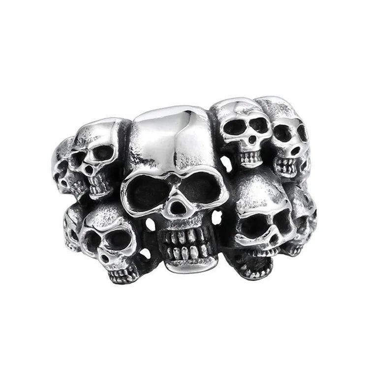 Custom Punk Style Stainless Steel Vintage Black Skull Never Fades Gothic Death Skull Stainless Black Ring for Men