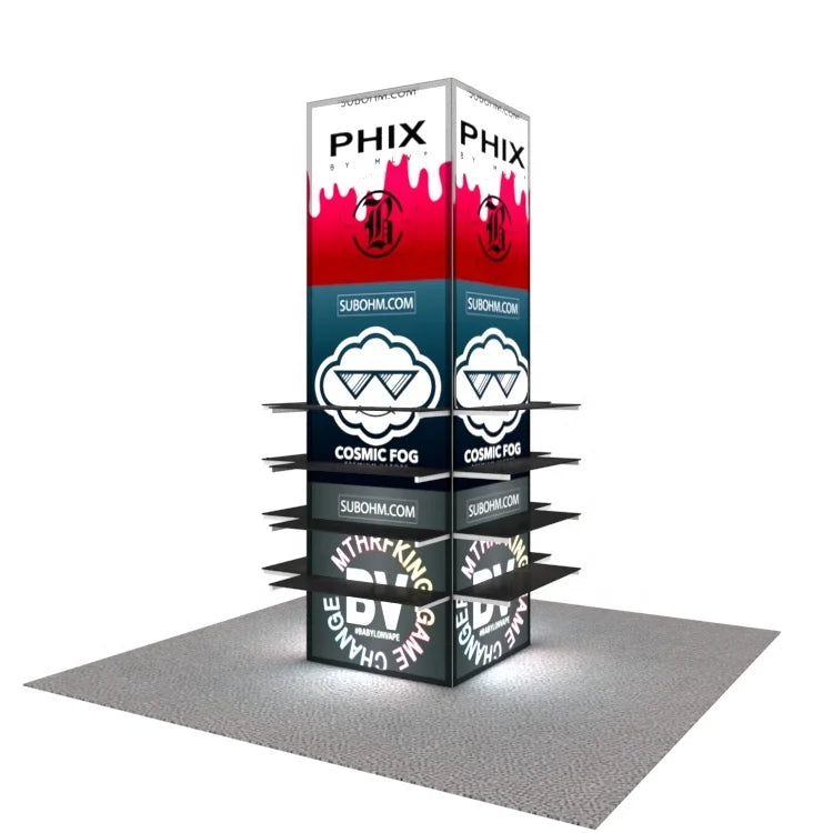 LED Backlit Portable 10ft Aluminum Exhibition Shelf Tower Display Stands Dye-Sublimation Printing Reusable for Trade Shows