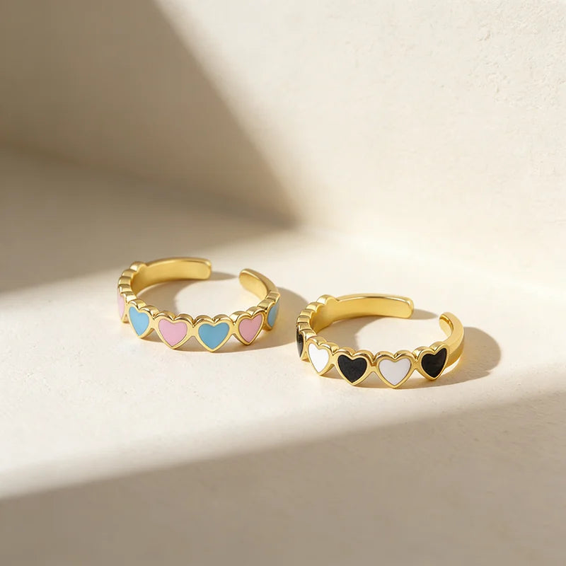 QIKU Wholesale Romantic Heart Shape 4 Colors Oil Droplet Ring Women Opening Adjustable Accessories Party Jewelry Accessories