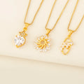 QIKU Fashion Gold-Plated Cubic Zirconia Pendant Necklaces Trendy Heart/Flower/Oval Design Women Daily Wear Party Jewelry