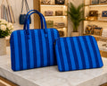 Blue Striped Lightweight Eco-Friendly Soft Durable Cotton Luxury Laptop Sleeve with Zipper Closure Protective Case Casual MegaBDM
