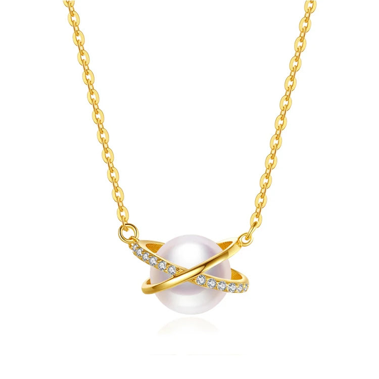 European Fashion 925 Sterling Silver Jewelry Hot Sale Customizable Real Gold Plated Pearl Necklace for Women for Mothers Day