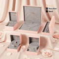 Premium Pink Luxury Jewelry Packing Box Sets Flip Top Matte Gold Stamping Gift Package Box for Jewelry Retail Jewelry Counter