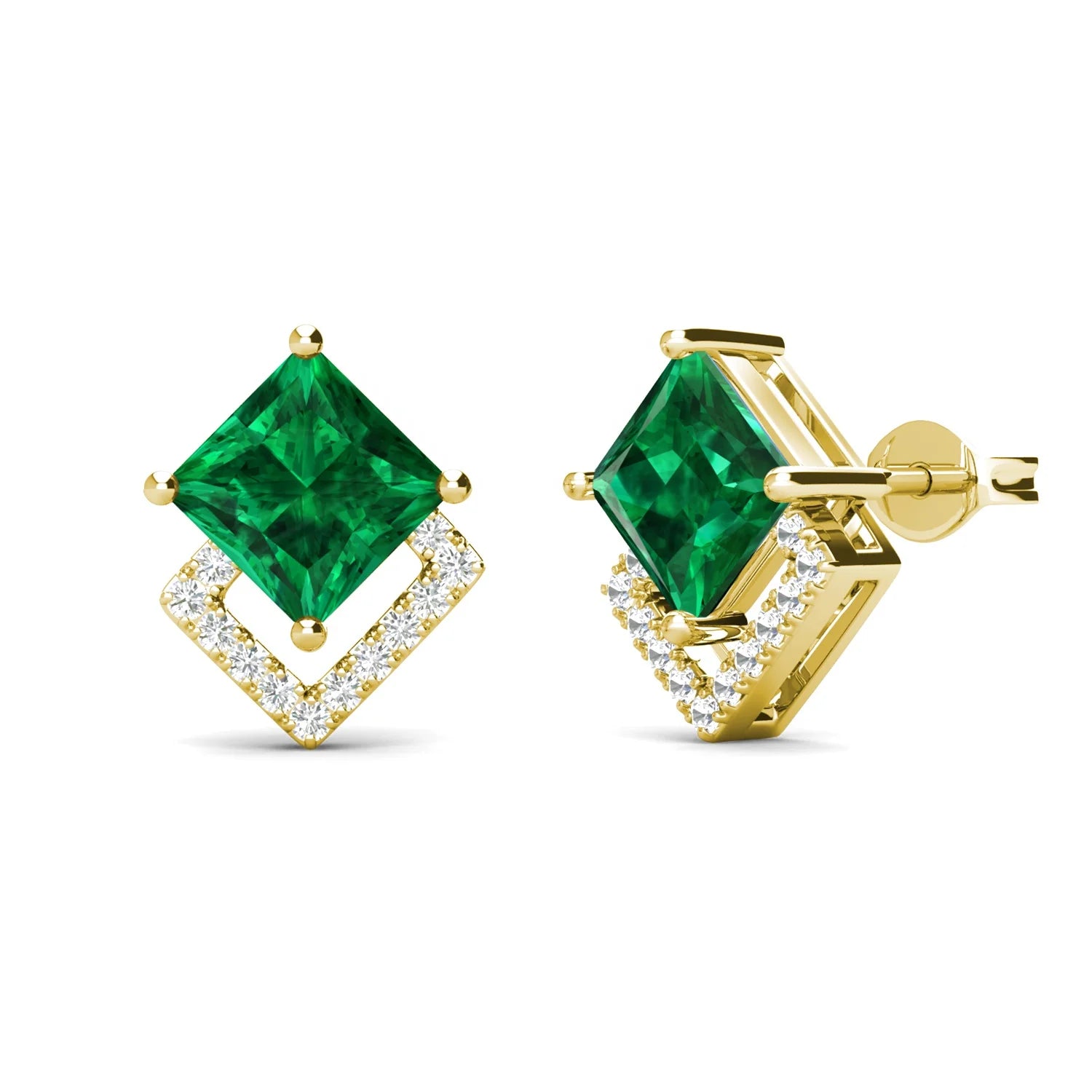 925 Silver Lab Grown Gem Stones Jewelry Green Emerald Vintage Square Gold Plated Stud Earrings for Women Destiny Jewellery