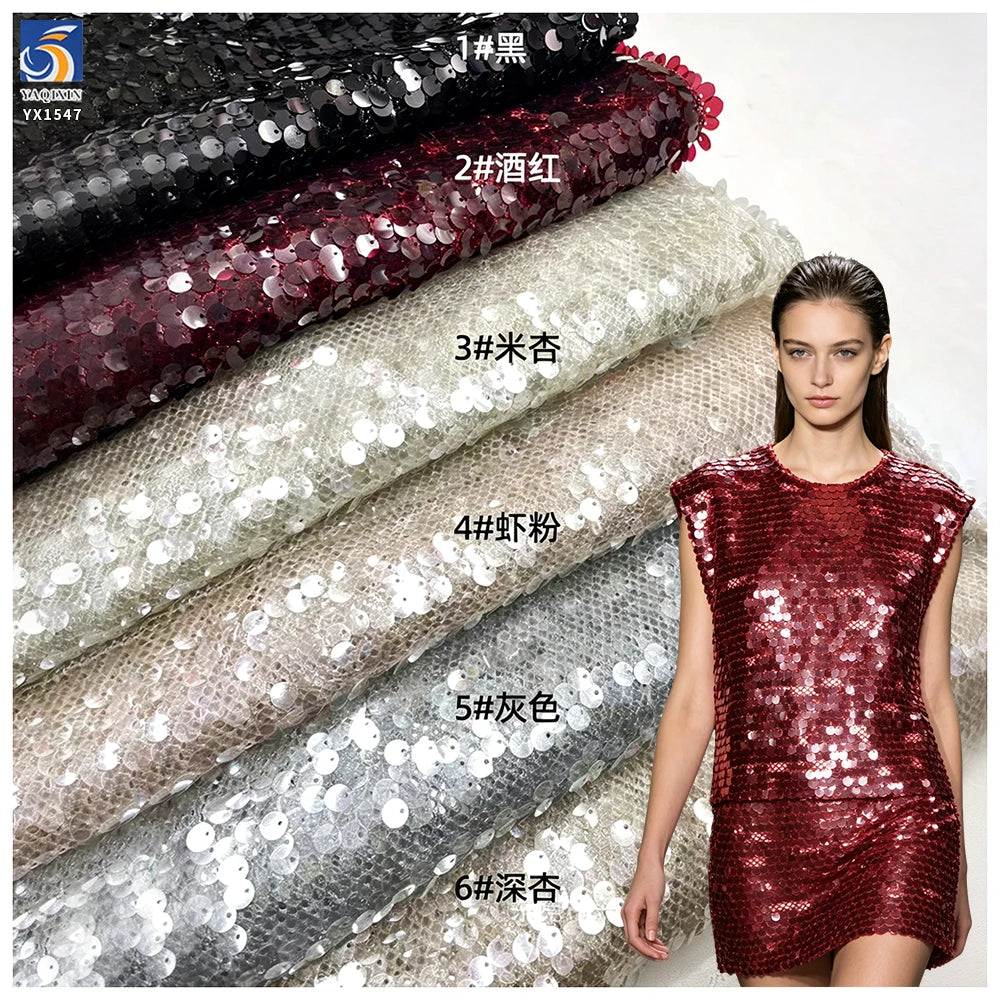 YX1547 350GSM Large All Over 9MM Sequins Mesh Fabric Transparent Paillette Material for Women's Fashion Apparel MegaBDM