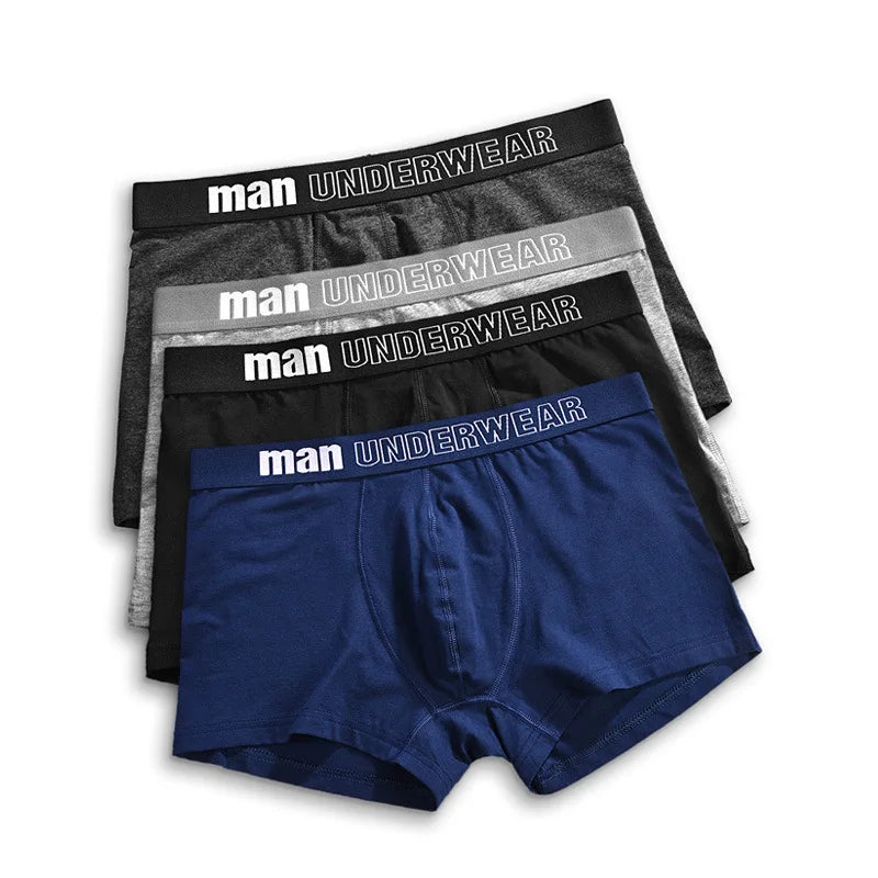 Customized Breathable Blue Cotton Boxershorts for Men Solid Color Classic Briefs Embroidered Logo Anti-Bacterial Plus Size ODM