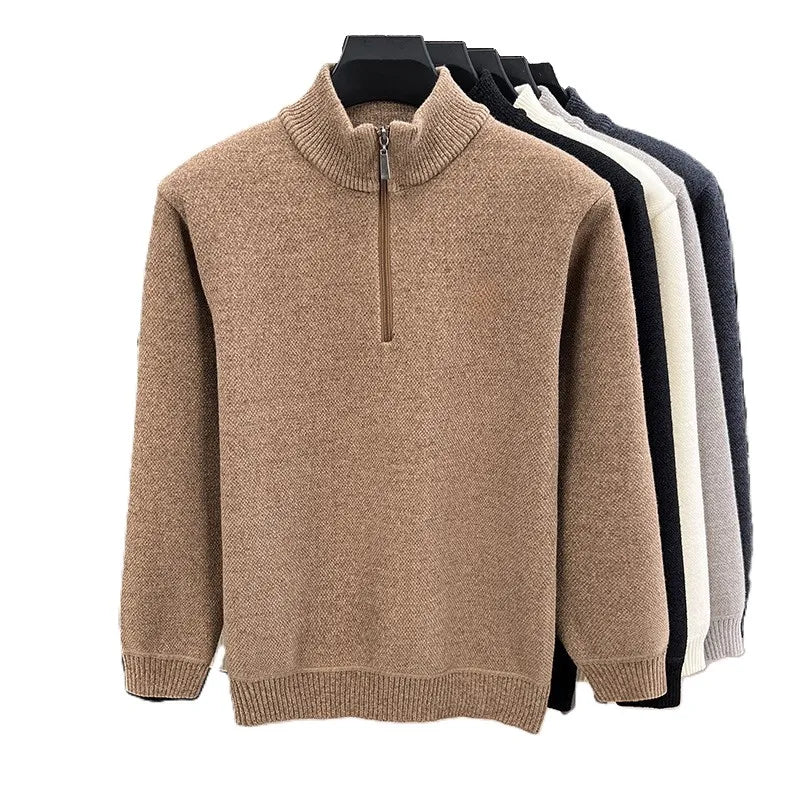 OEM Embroidery Men's Mock Neck Fleece Lined Winter Warm Knit Top Business Casual Base Layer Embroidered Logo Plus Size Sweater MegaBDM