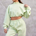 Women's Drawstring Cropped High-neck Sweatshirt and High-waisted Sweatpants Jogging Training Suit 2-piece Tracksuit Running Set