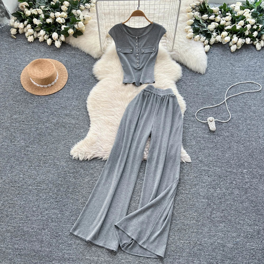 Summer Women's Basics Sets Top And High Waist Set Jogging Suits Wholesale