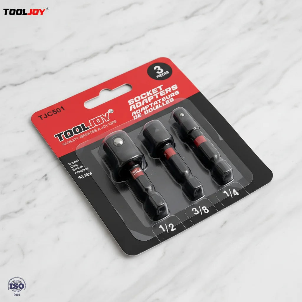 3PCS 1/4" 3/8" 1/2" Magnetic Socket Adapter Set 50mm Hex Shank Bit Holder for Power Tool Extension & Impact Driver Conversion
