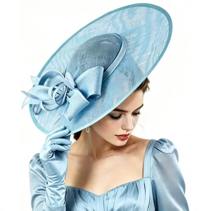 Light Blue Sinamay Wide Brim Hat With BowElegant Royal Ascot/church/wedding Fascinator for Women Photo Booth Props MegaBDM