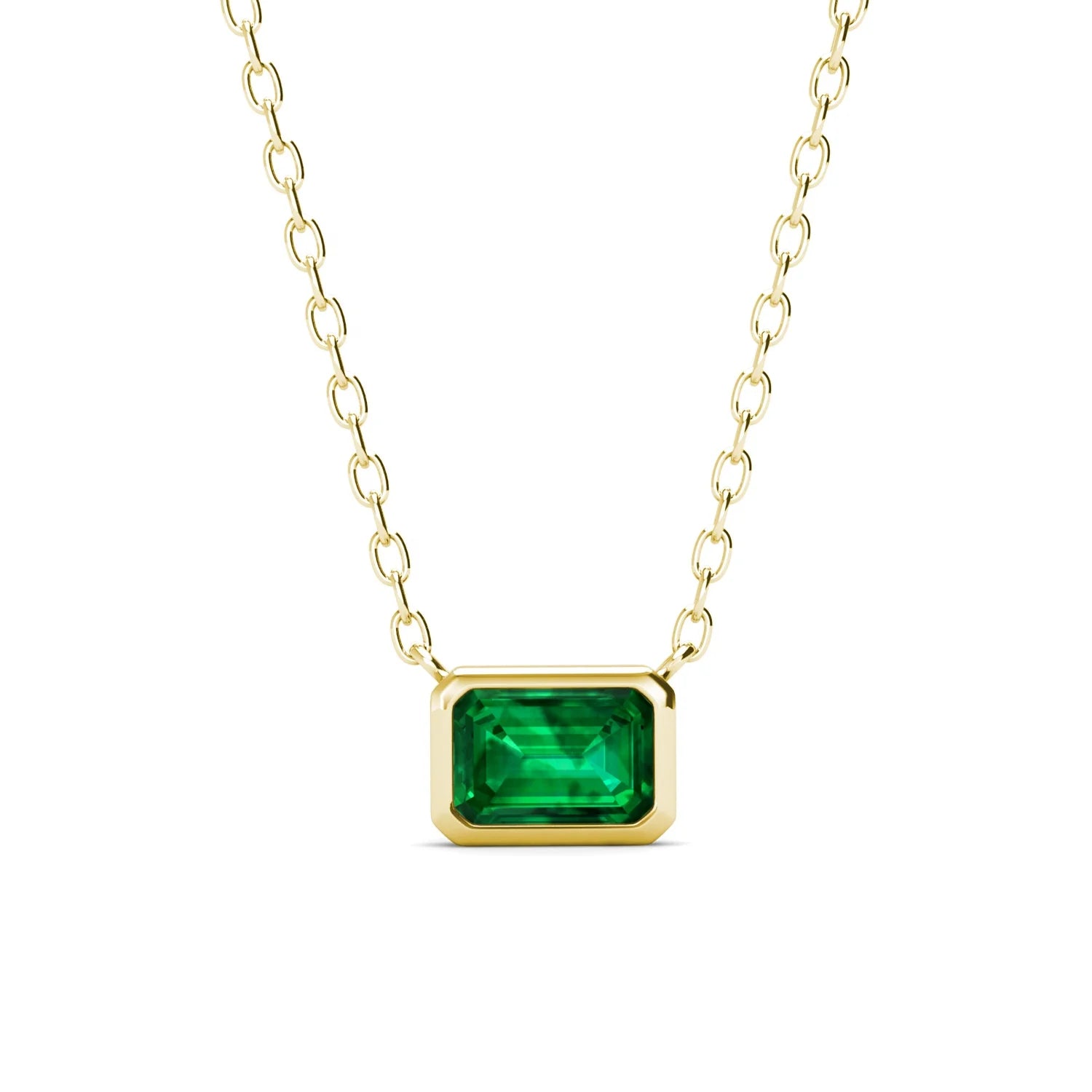 925 Sterling Silver Lab Grown Vivid Green Emerald Gold Simple Solitaire Pendant Necklace Jewelry for Women Destiny Jewellery