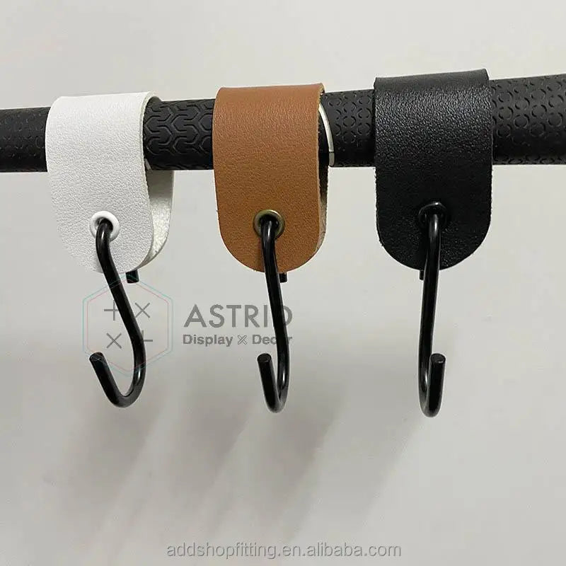Custom gold logo black rail display leather Wig hanger hair bundle hook for shop display