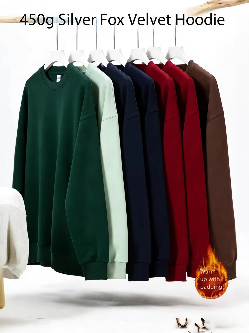 Bangladesh CN Factory Price Custom Logo Embroidery 450G Heavyweight Cotton Blend Crew Neck Oversized Solid Color Sweatshirt MegaBDM