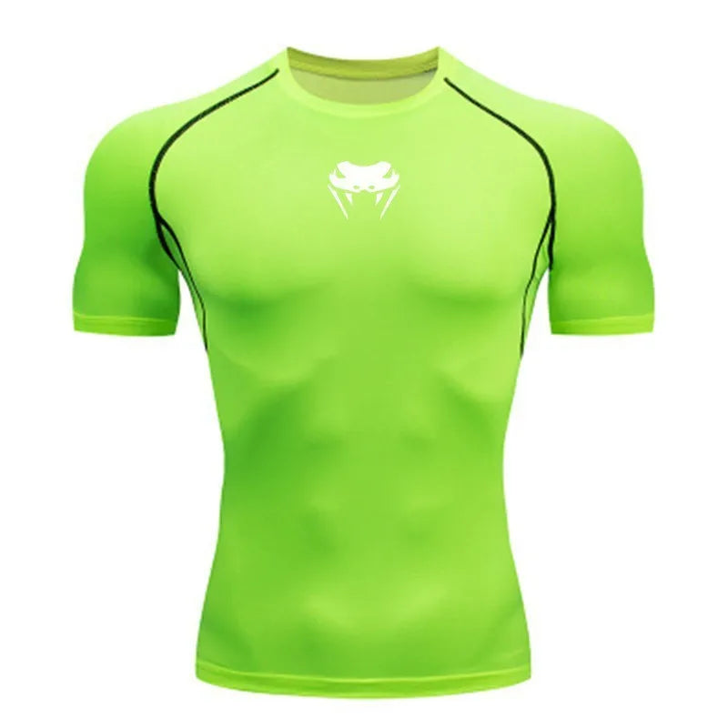 Men's Snake Head Print Quick-Dry Moisture-Wicking Sports T-Shirt Breathable High-Elasticity Muscle-Fit Compression Shirt MegaBDM
