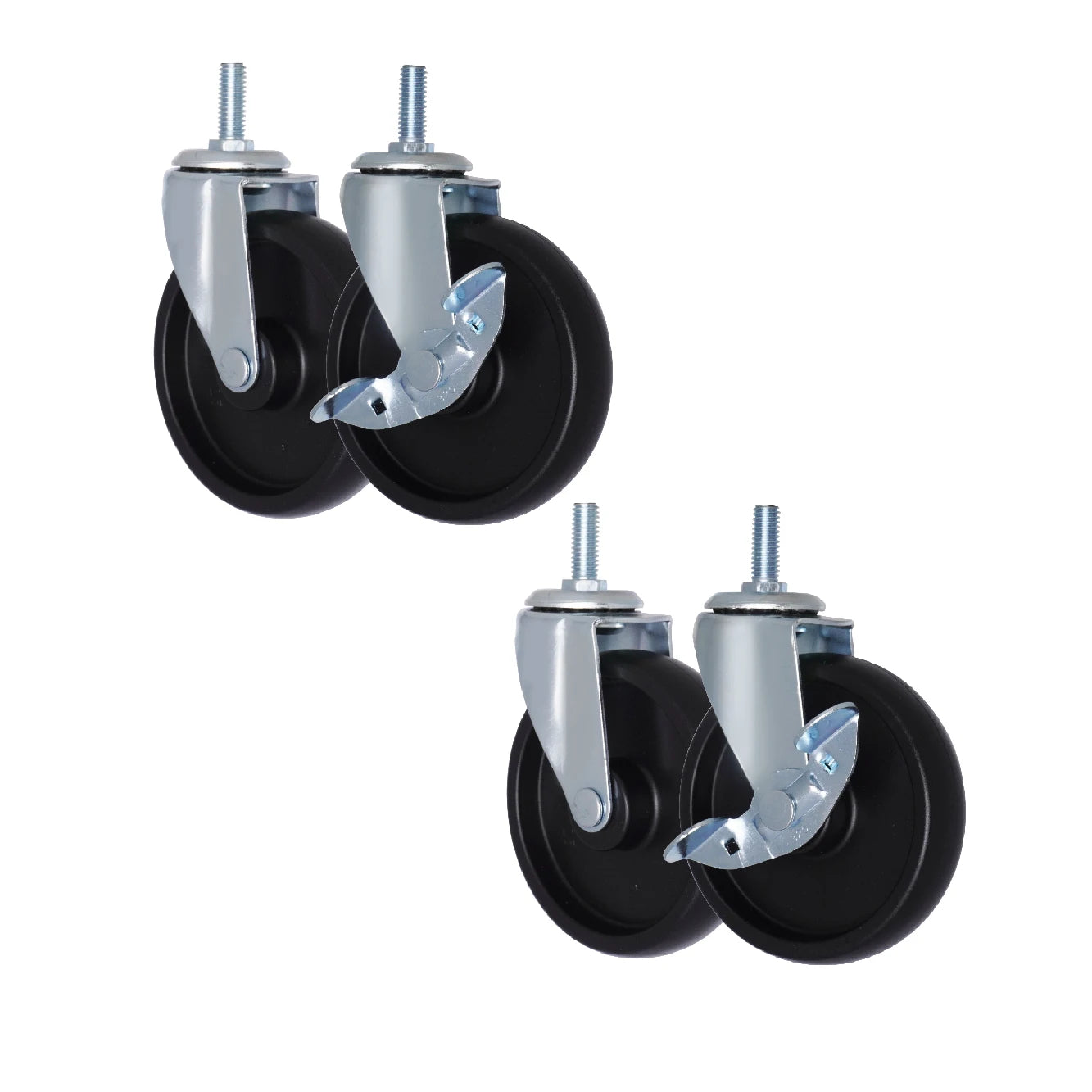4 Inch PP Wheel Caster with 3/8 Threaded Stem 100mm Diameter Roller Bearing for Kitchen and Workshop Trolleys 4-Pack Custom Pack