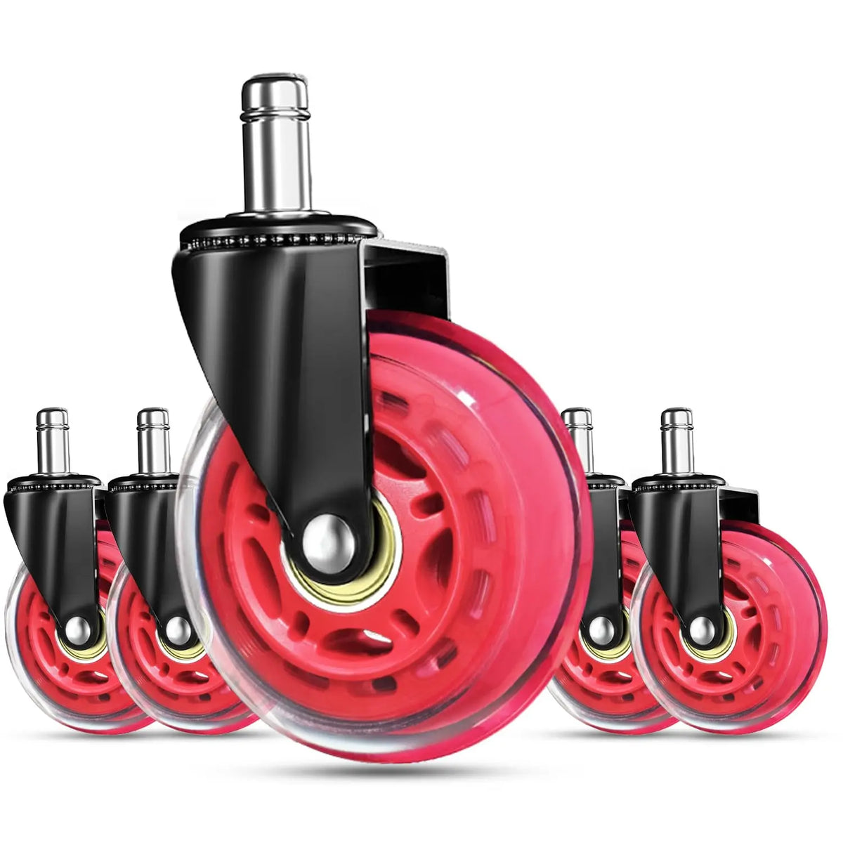 3 Inch 75mm Red Furniture Swivel Office Chair PU Casters Wheels with Insert Rods 11*22mm 50kg Heavy Duty for Office & School MegaBDM