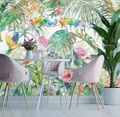 Tropical Rainforest Plantain Tree with Bird Decoration Mural Beautiful Landscape Bedroom Decoration Wallpaper