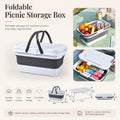 Foldable Picnic Storage Box with Carry Handles and Tabletop Lid Portable Outdoor Organizer for Camping Use