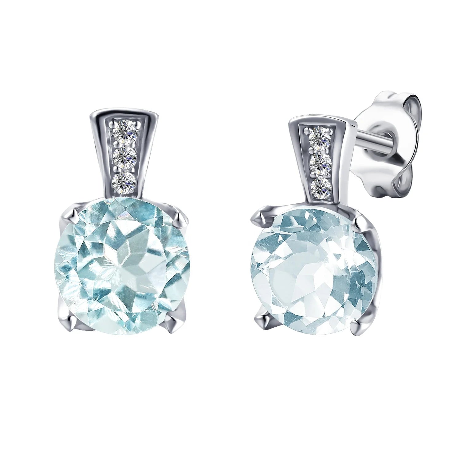 Hypoallergenic 925 Sterling Silver Natural Gem Stone Jewelry Light Blue Topaz Luxury Stud Earrings for Women Destiny Jewellery