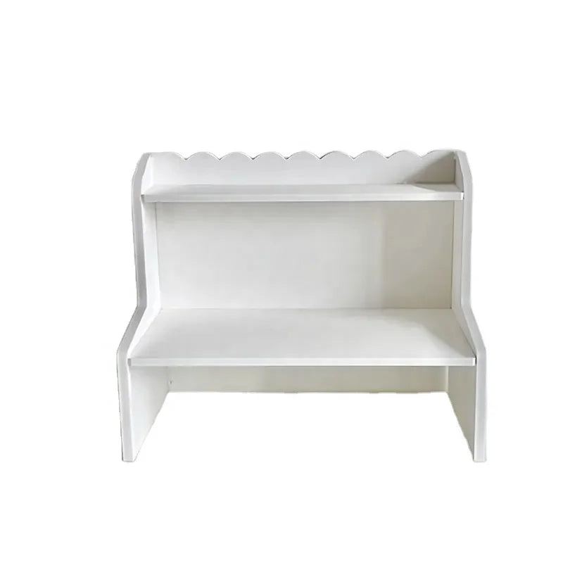 Sturdy Double-Tier Wooden Desktop Organizer Shelf White  Finish Rectangle Storage Rack Dorm Home School Office Compact Storage