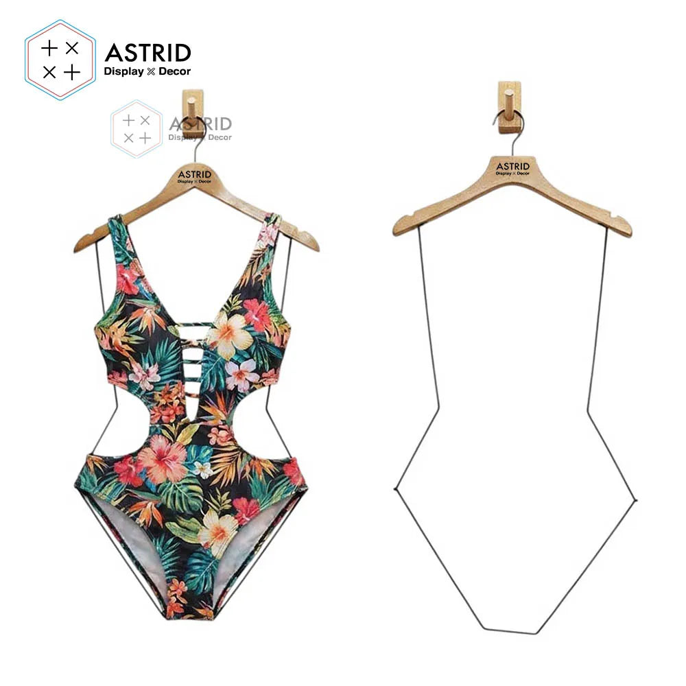 39 CM Custom Logo Modern Wood Space Saving Single Tier Swimsuit Bikini Hangers for Clothing Store and Wardrobe
