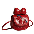 Kids Red Bow & Horse Embroidery Crossbody Bag - Cute Faux Leather Small Purse for Girls