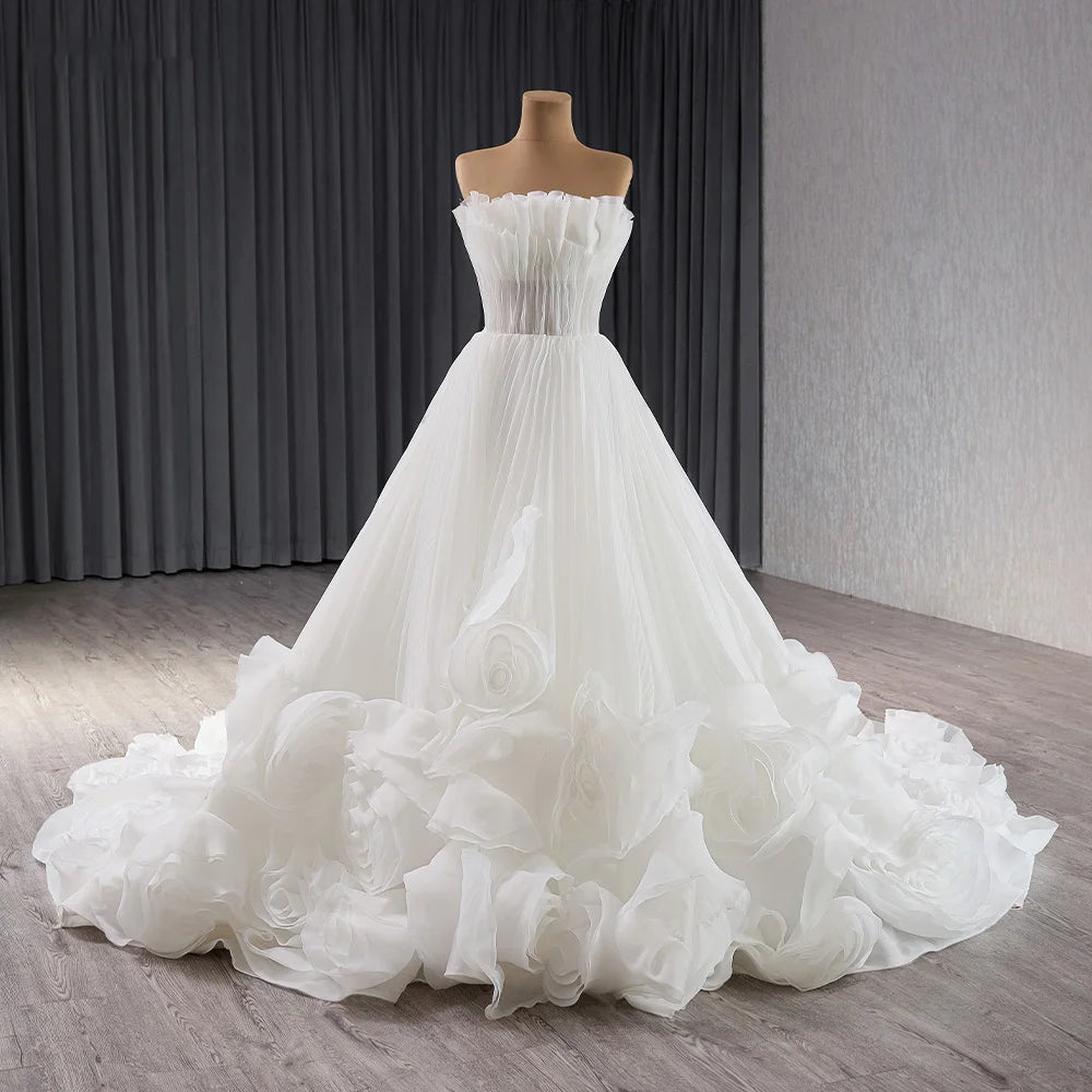 Jancember 241107 Boho Strapless Ivory Ruched Wedding A-line Dresses for Girls