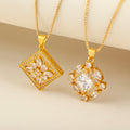 Gold Plated Zircon Encrusted Pendant Necklaces Cube Geometric Ornate Floral Design Fashion Jewelry Everyday Wear Jewelry Gift
