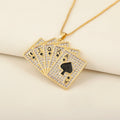 Poker Card Pendant Necklace Copper 18K Gold Plated Cubic Zirconia Ace King Queen Jack 10 Fashion Jewelry Gift for Men and Women
