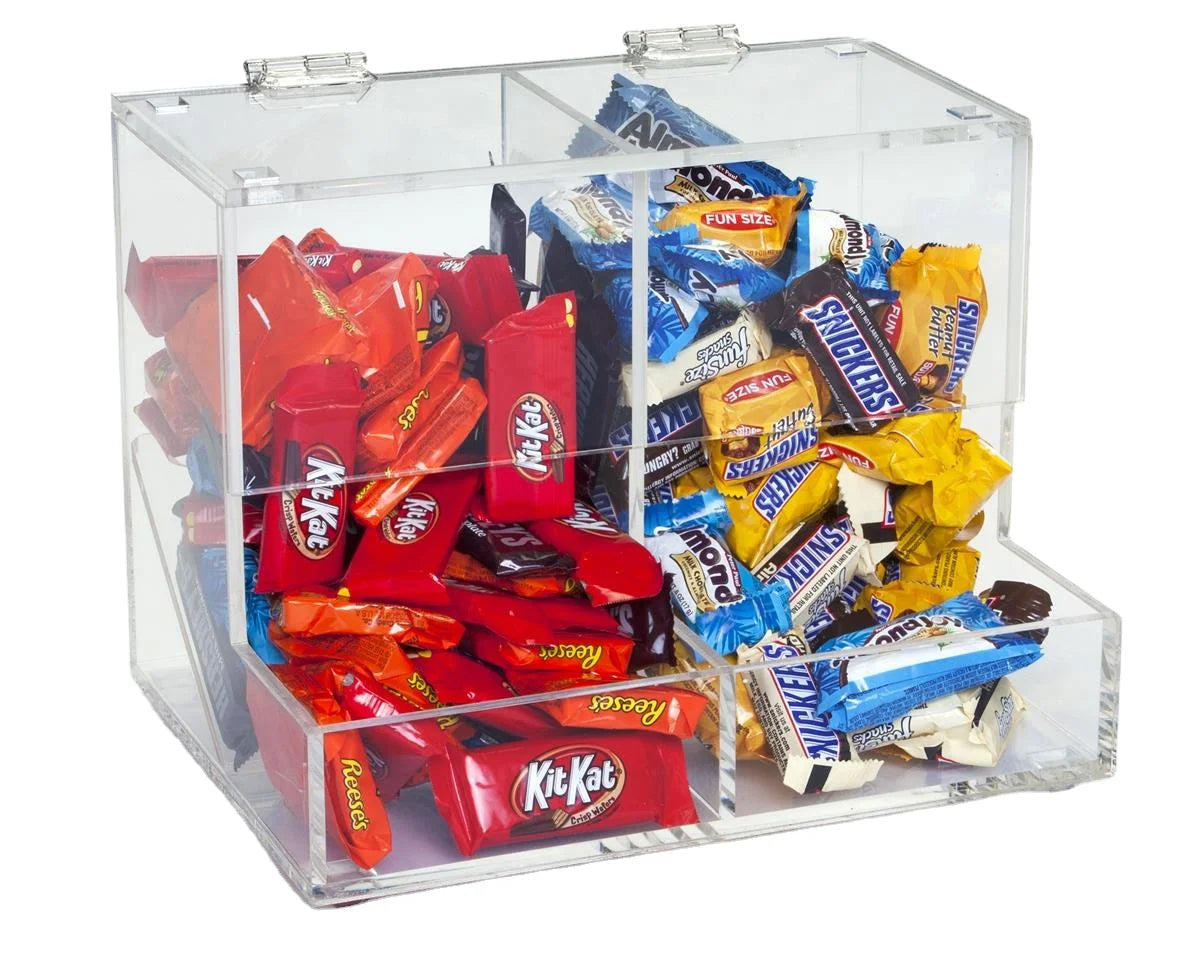 Wall Mount Two Compartment Clear Acrylic High Transparency Eco-Friendly Dispensers for Candy and Chocolate